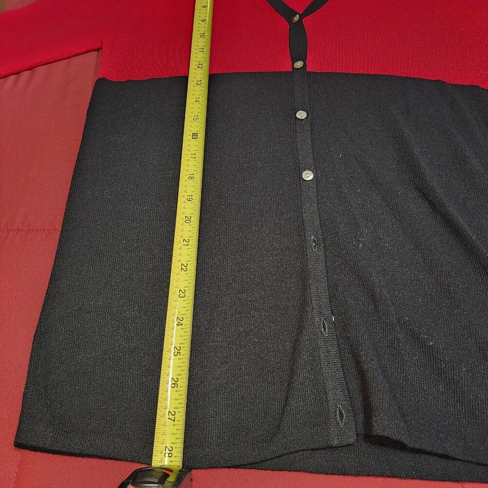 Preston & York Red Black Colorblock Y2k Ivy League Cardigan Sweater V-Neck Small - Picture 8 of 10